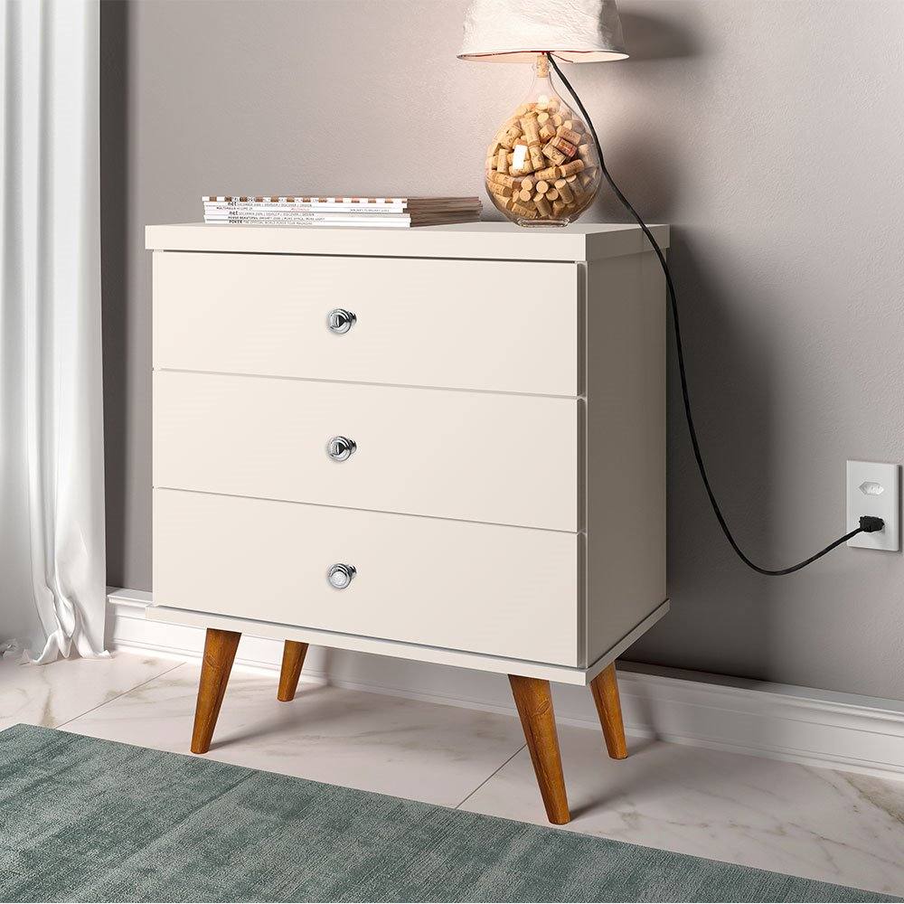 Mesa de Cabeceira 03 Gavetas Status Off White